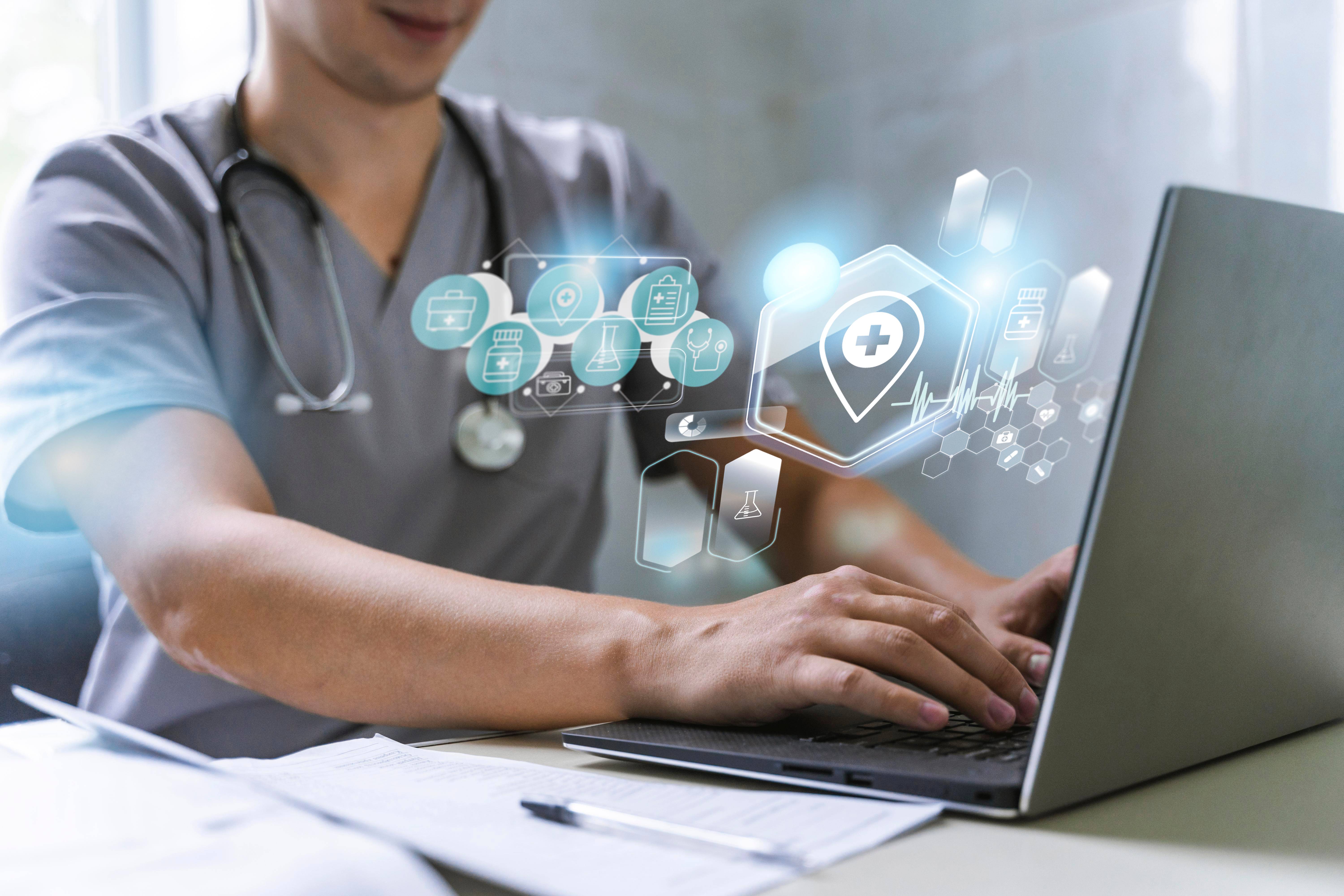 Healthcare professional working with digital health technology