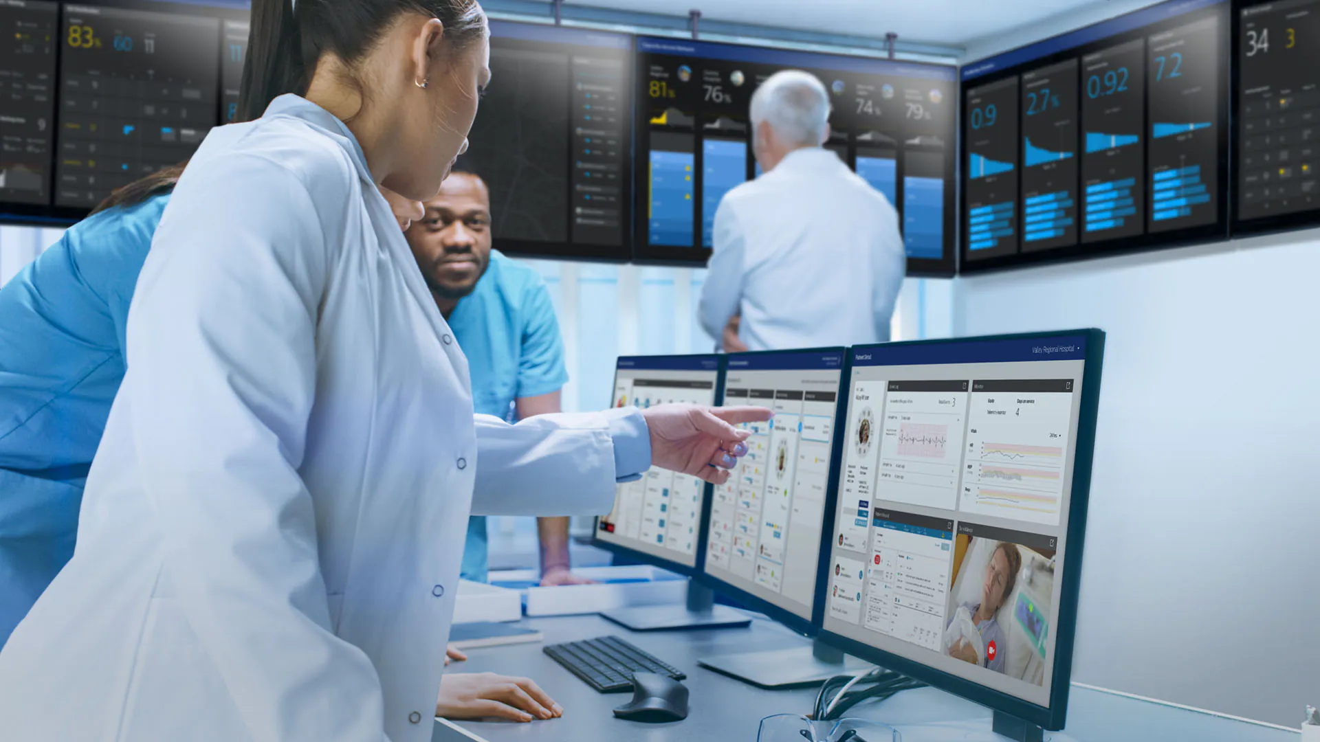 Healthcare professional using advanced medical analytics dashboard